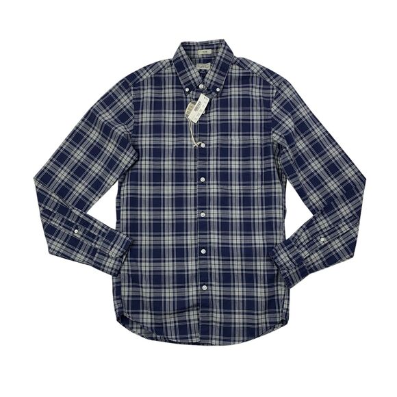 J Crew Shirt Men Extra Small Grey Blue SLIM Plaid Cotton Long Sleeve Button Down - Picture 1 of 10